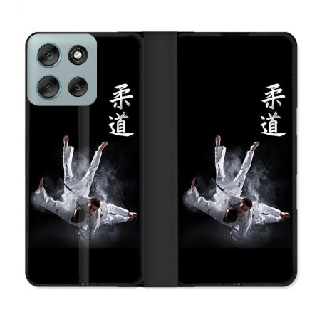 Housse cuir portefeuille Pour Motorola G56 5G Sport Judo Noir