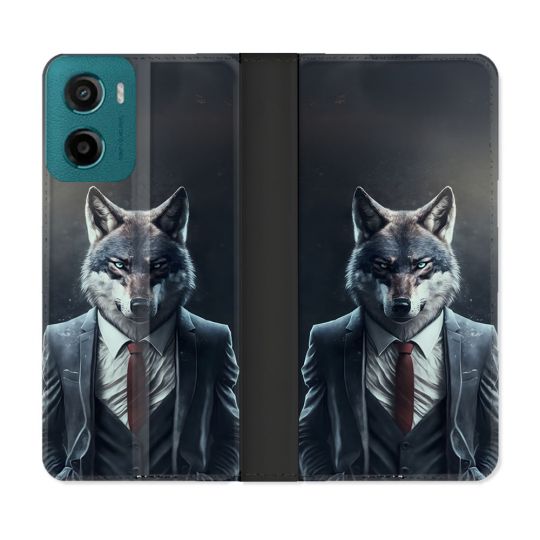 Housse cuir portefeuille Pour Motorola G05 / E15 Animal Loup Business