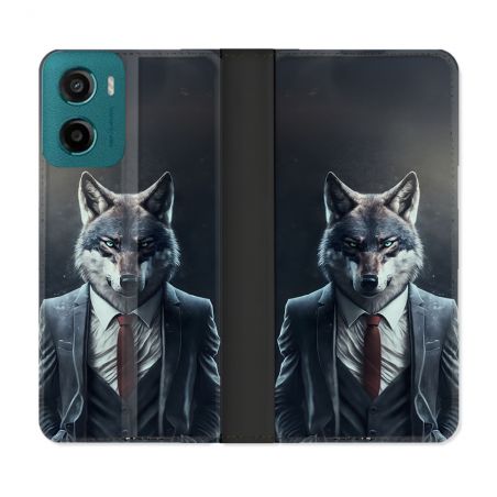 Housse cuir portefeuille Pour Motorola G05 / E15 Animal Loup Business