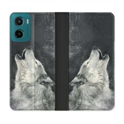Housse cuir portefeuille Pour Motorola G05 / E15 Animal Loup Hurlement