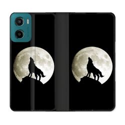 Housse cuir portefeuille Pour Motorola G05 / E15 Animal Loup Noir
