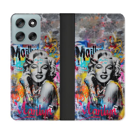 Housse cuir portefeuille Pour Motorola G56 5G Street Art Maryline Monroe