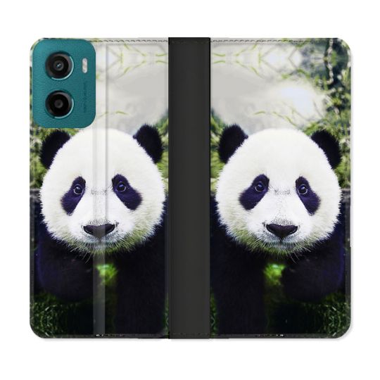 Housse cuir portefeuille Pour Motorola G05 / E15 Animal Panda Color