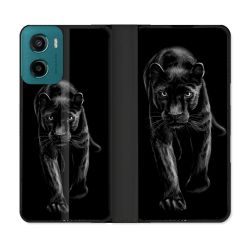 Housse cuir portefeuille Pour Motorola G05 / E15 Animal Panthère Noire
