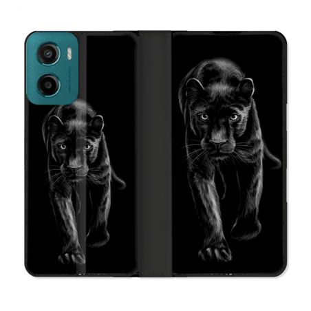 Housse cuir portefeuille Pour Motorola G05 / E15 Animal Panthère Noire