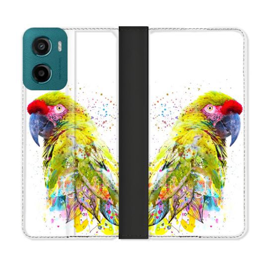 Housse cuir portefeuille Pour Motorola G05 / E15 Animal Perroquet Jaune