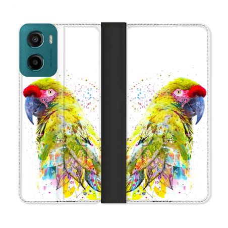 Housse cuir portefeuille Pour Motorola G05 / E15 Animal Perroquet Jaune