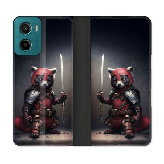 Housse cuir portefeuille Pour Motorola G05 / E15 Animal Raton Samouraï