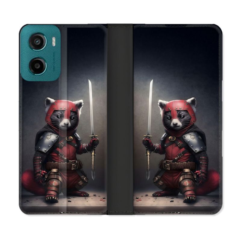 Housse cuir portefeuille Pour Motorola G05 / E15 Animal Raton Samouraï