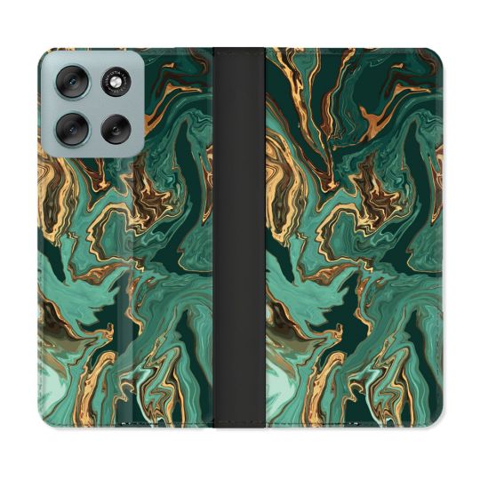 Housse cuir portefeuille Pour Motorola G56 5G Texture Marbre Vert