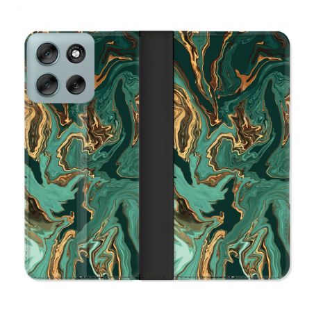 Housse cuir portefeuille Pour Motorola G56 5G Texture Marbre Vert