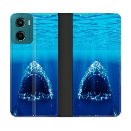 Housse cuir portefeuille Pour Motorola G05 / E15 Animal Requin Dent