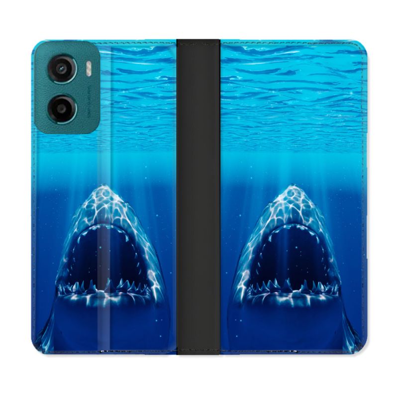 Housse cuir portefeuille Pour Motorola G05 / E15 Animal Requin Dent