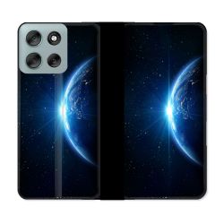 Housse cuir portefeuille Pour Motorola G56 5G Univers Planete Terre