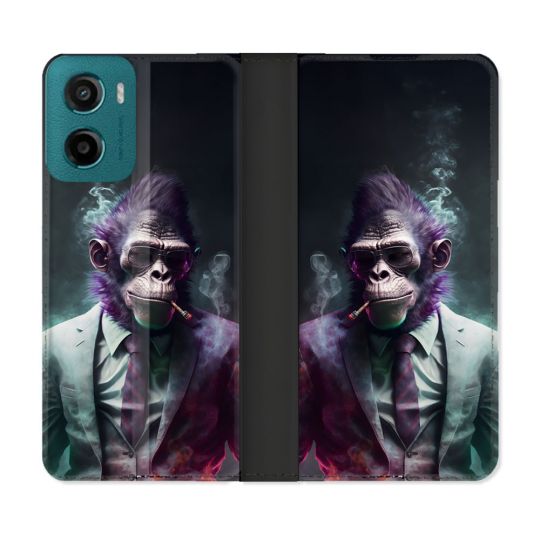 Housse cuir portefeuille Pour Motorola G05 / E15 Animal Singe Business