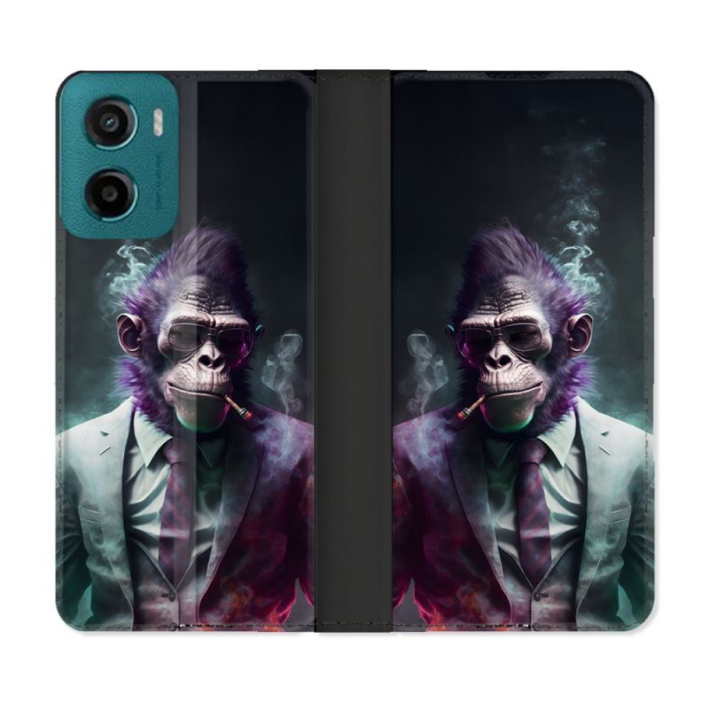 Housse cuir portefeuille Pour Motorola G05 / E15 Animal Singe Business