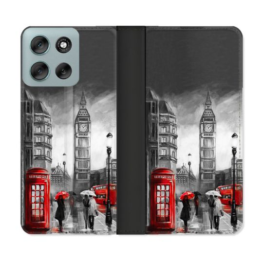 Housse cuir portefeuille Pour Motorola G56 5G Voyage Angleterre Londres Vintage
