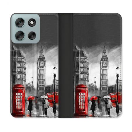Housse cuir portefeuille Pour Motorola G56 5G Voyage Angleterre Londres Vintage
