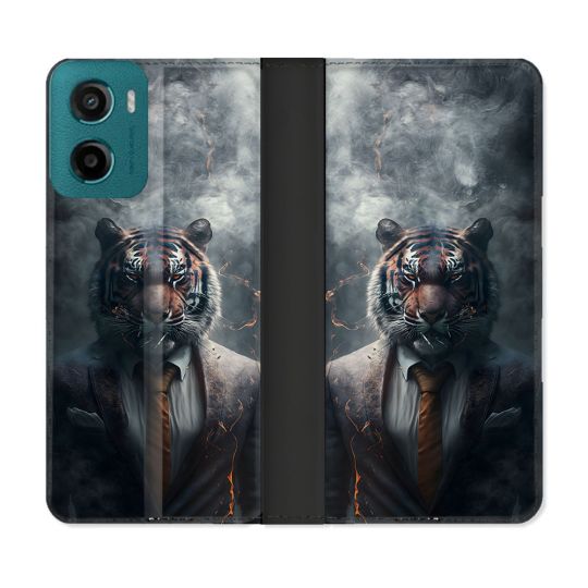 Housse cuir portefeuille Pour Motorola G05 / E15 Animal Tigre Business