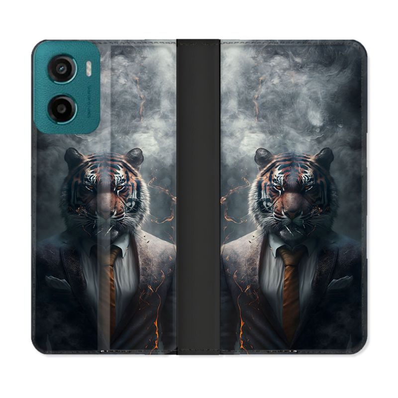 Housse cuir portefeuille Pour Motorola G05 / E15 Animal Tigre Business