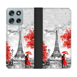 Housse cuir portefeuille Pour Motorola G56 5G Voyage France Paris Rouge