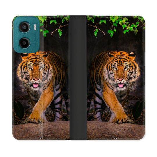 Housse cuir portefeuille Pour Motorola G05 / E15 Animal Tigre Jungle