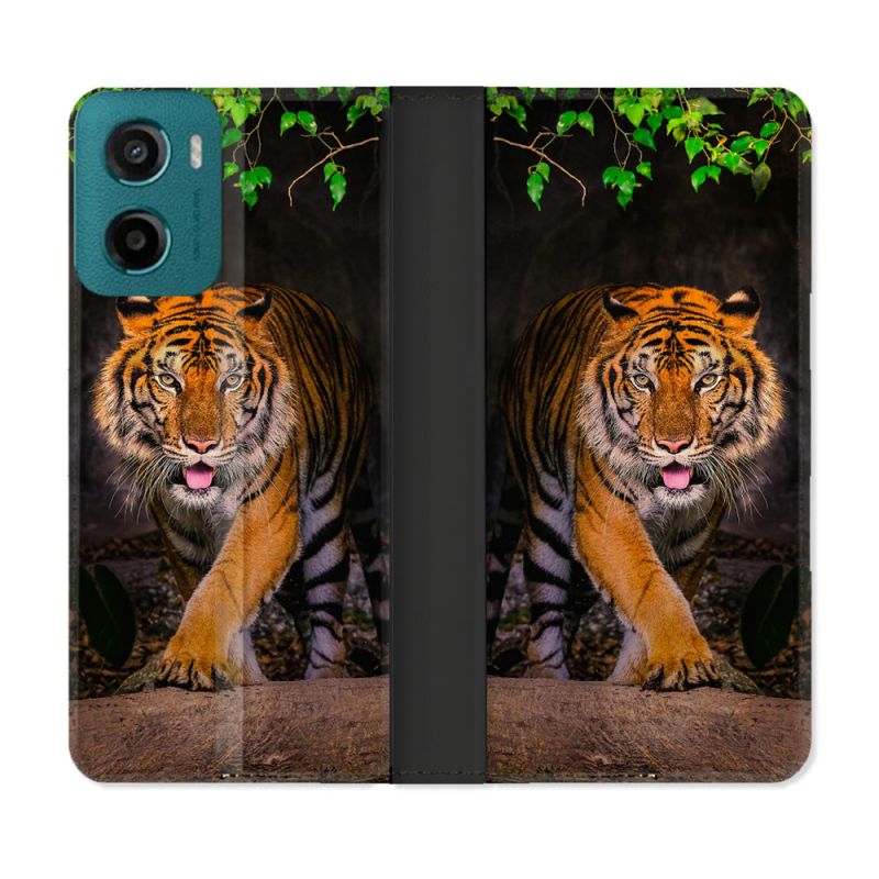 Housse cuir portefeuille Pour Motorola G05 / E15 Animal Tigre Jungle
