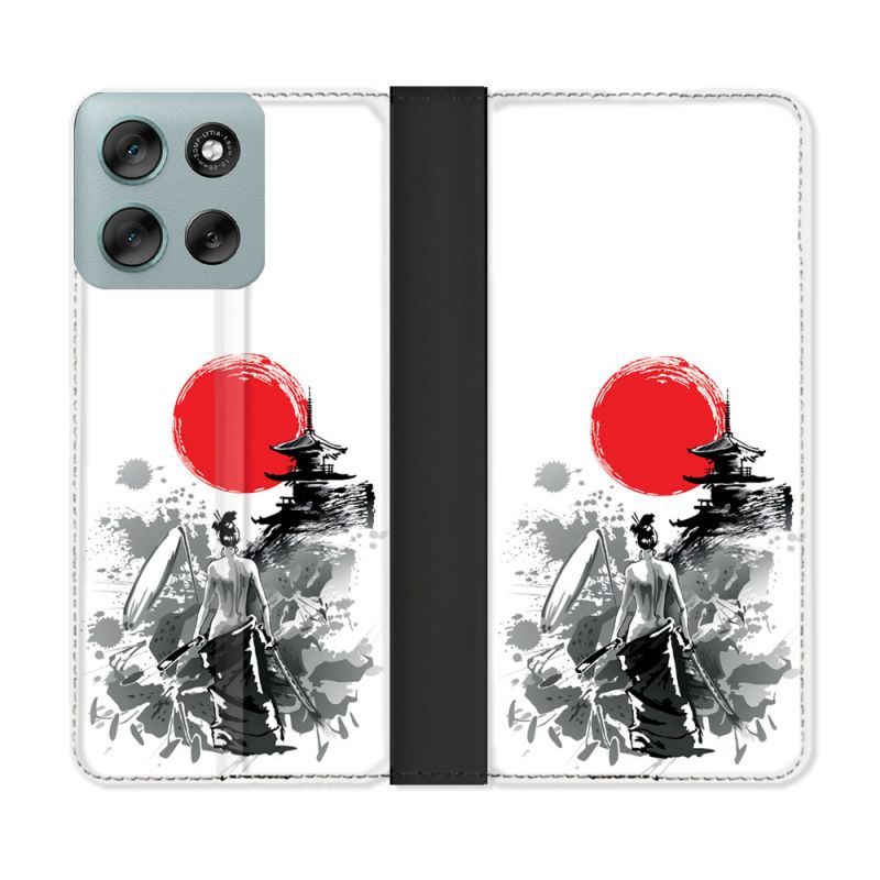 Housse cuir portefeuille Pour Motorola G56 5G Voyage Japon Femme