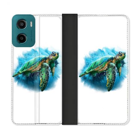 Housse cuir portefeuille Pour Motorola G05 / E15 Animal Tortue Blanche multicolore