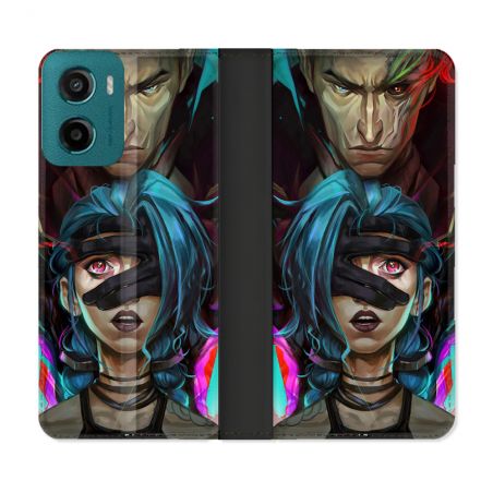 Housse cuir portefeuille Pour Motorola G05 / E15 Arcane Jinx Bleu