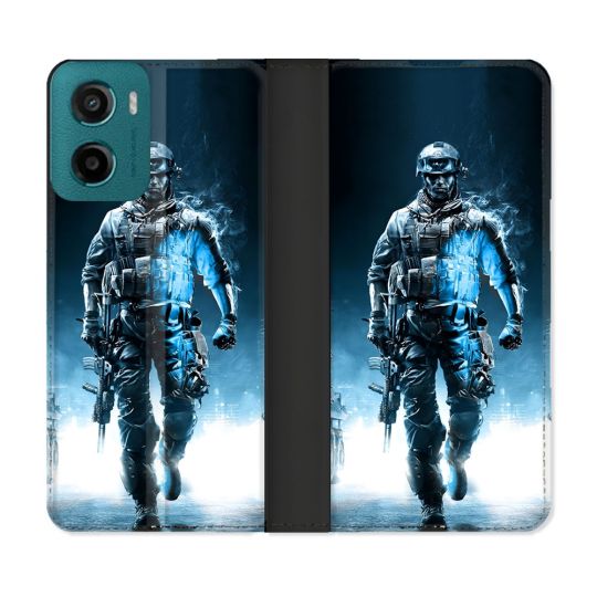 Housse cuir portefeuille Pour Motorola G05 / E15 Call Of Duty Guerrier