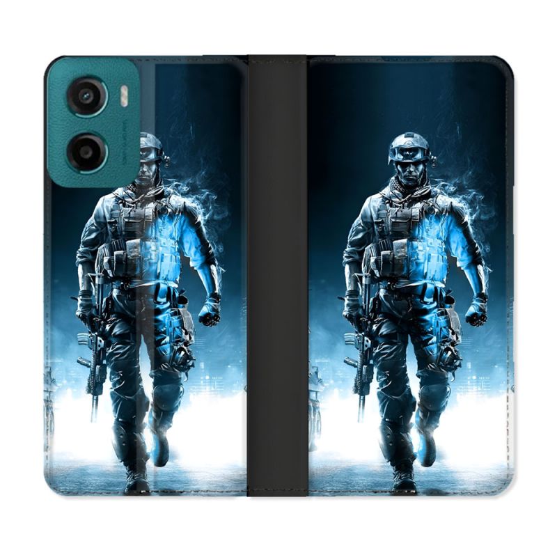 Housse cuir portefeuille Pour Motorola G05 / E15 Call Of Duty Guerrier