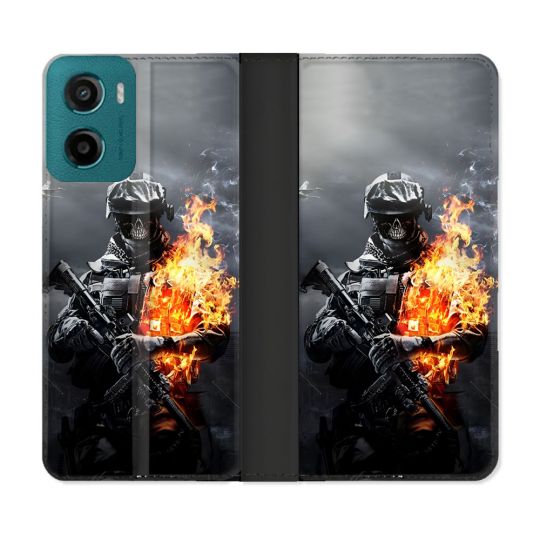 Housse cuir portefeuille Pour Motorola G05 / E15 Call Of Duty Squelette