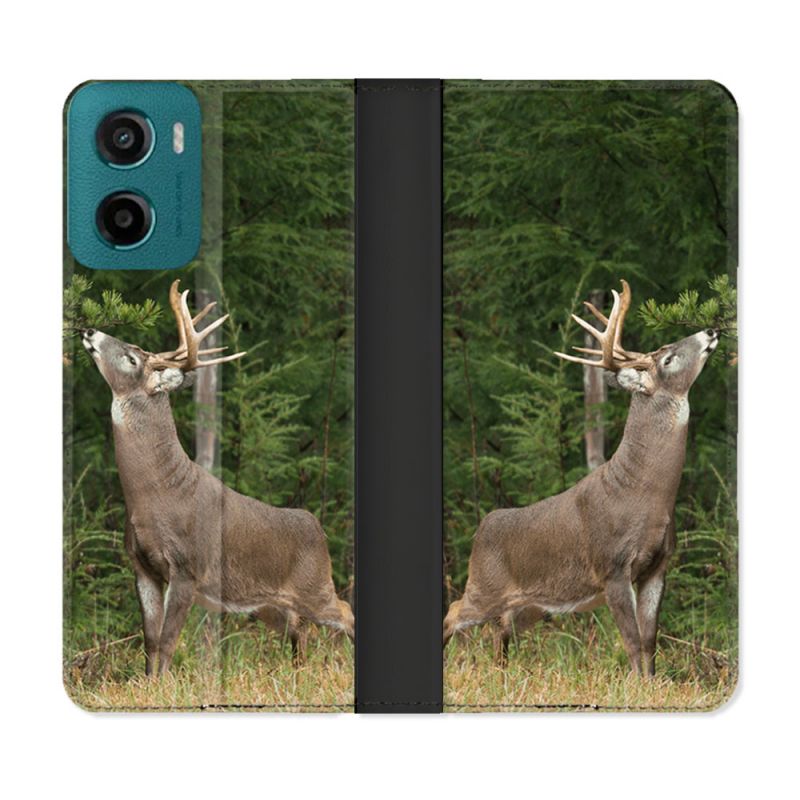 Housse cuir portefeuille Pour Motorola G05 / E15 Chasse Cerf