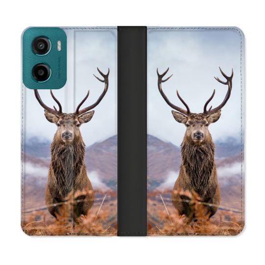 Housse cuir portefeuille Pour Motorola G05 / E15 Chasse Chevreuil Montagne
