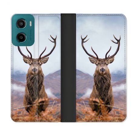 Housse cuir portefeuille Pour Motorola G05 / E15 Chasse Chevreuil Montagne