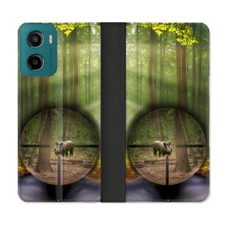 Housse cuir portefeuille Pour Motorola G05 / E15 Chasse Sanglier Viseur