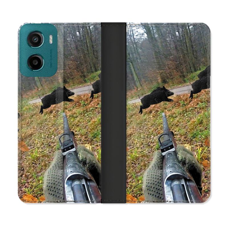 Housse cuir portefeuille Pour Motorola G05 / E15 Chasse Vision Tir