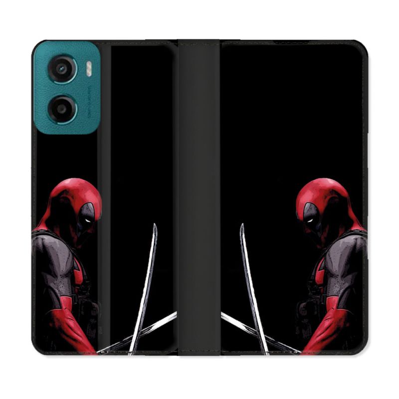 Housse cuir portefeuille Pour Motorola G05 / E15 Deadpool Epee