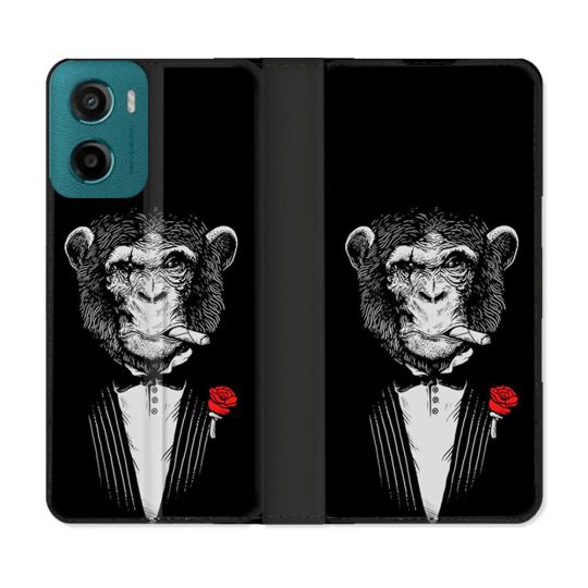 Housse cuir portefeuille Pour Motorola G05 / E15 Decale Singe Mafia