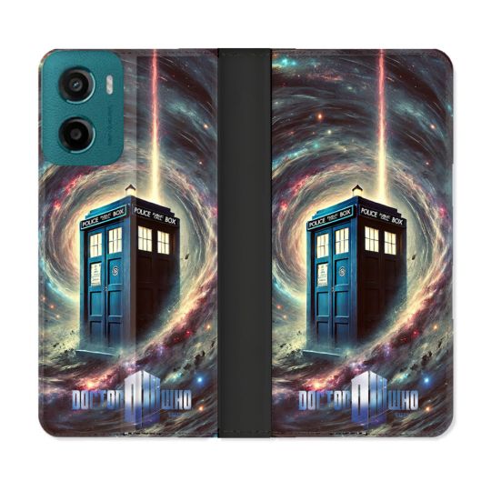 Housse cuir portefeuille Pour Motorola G05 / E15 Dr Who Tardis Univers
