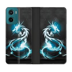 Housse cuir portefeuille Pour Motorola G05 / E15 Fantastique Dragon Bleu