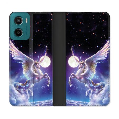 Housse cuir portefeuille Pour Motorola G05 / E15 Fantastique Licorne Céleste