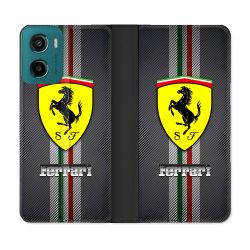 Housse cuir portefeuille Pour Motorola G05 / E15 Ferrari Carbone
