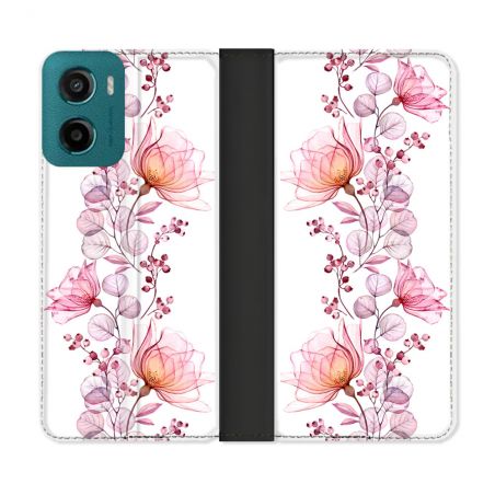Housse cuir portefeuille Pour Motorola G05 / E15 Fleur Eclosion