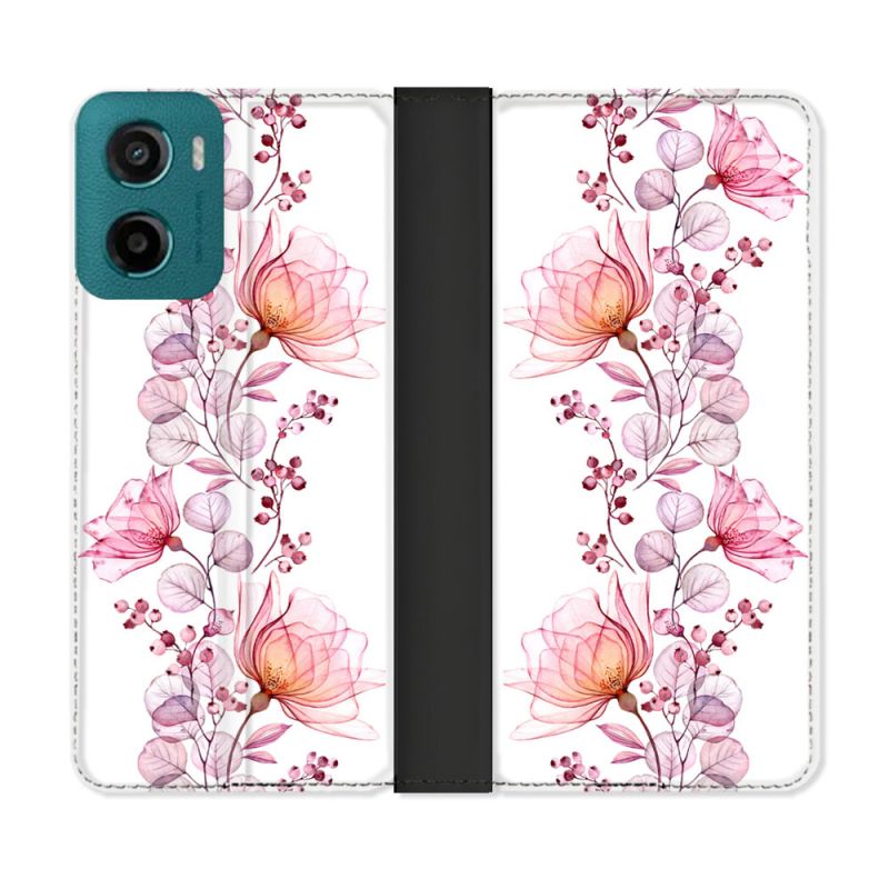 Housse cuir portefeuille Pour Motorola G05 / E15 Fleur Eclosion