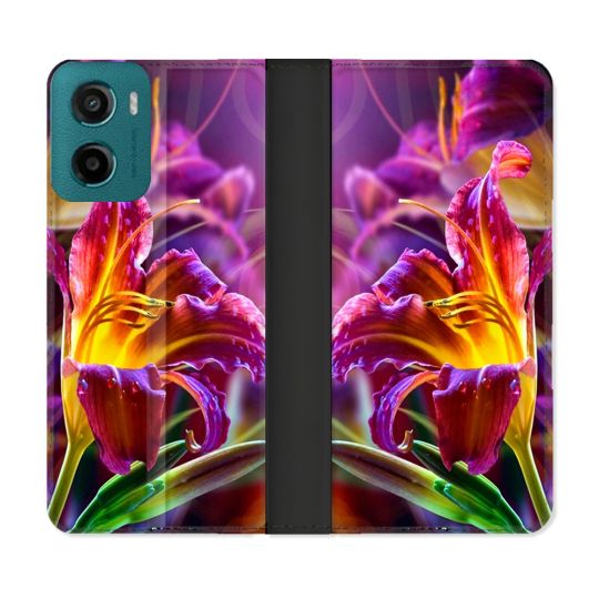 Housse cuir portefeuille Pour Motorola G05 / E15 Fleur Lys Color