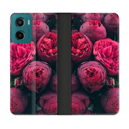 Housse cuir portefeuille Pour Motorola G05 / E15 Fleur Pivoine