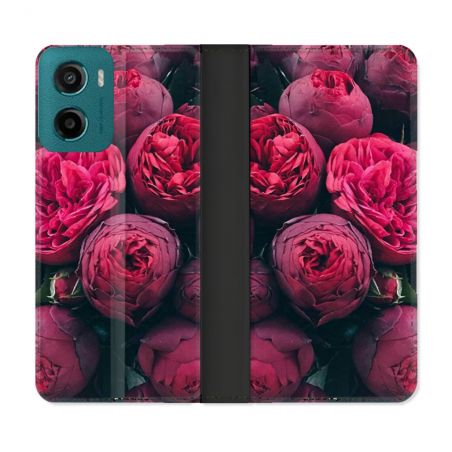 Housse cuir portefeuille Pour Motorola G05 / E15 Fleur Pivoine