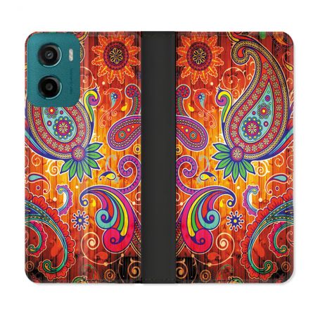 Housse cuir portefeuille Pour Motorola G05 / E15 Fleur Psychedelic